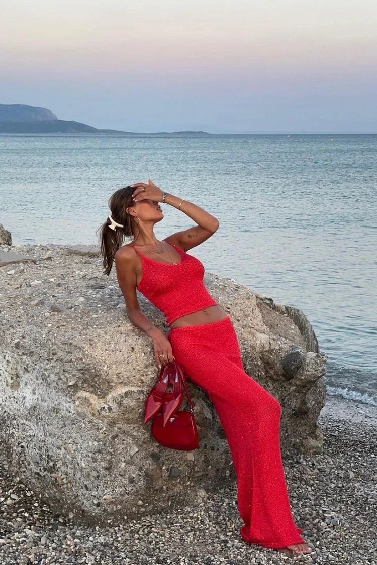 Italy | Sequin Top and Pants Set with Shimmer Finish for Women